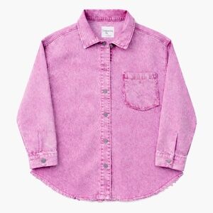 Celebrity Pink Oversized Pink Denim Jacket Size Large Frayed Hem